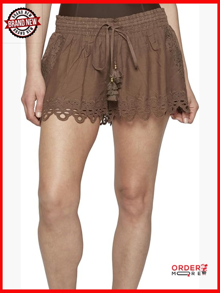 Cotton Eyelet Swim Cover Up Shorts Pull-On Cute Beach Shorts Solid